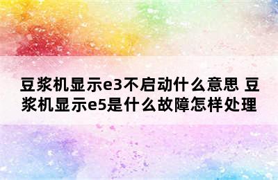 豆浆机显示e3不启动什么意思 豆浆机显示e5是什么故障怎样处理